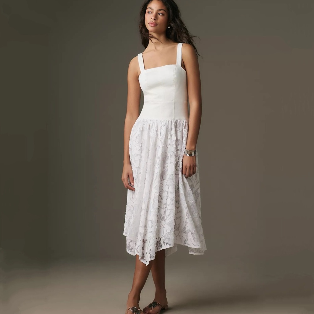 NWT Anthropologie Pilcro Lace Embroidered Midi Dress White 6 Petite